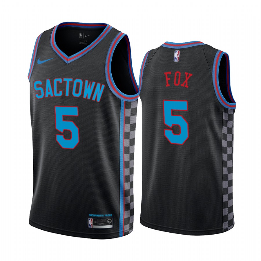 Men's Sacramento Kings Purple #5 De'Aaron Fox 2020-21 Black NBA City Edition Sactown Stitched Jersey
